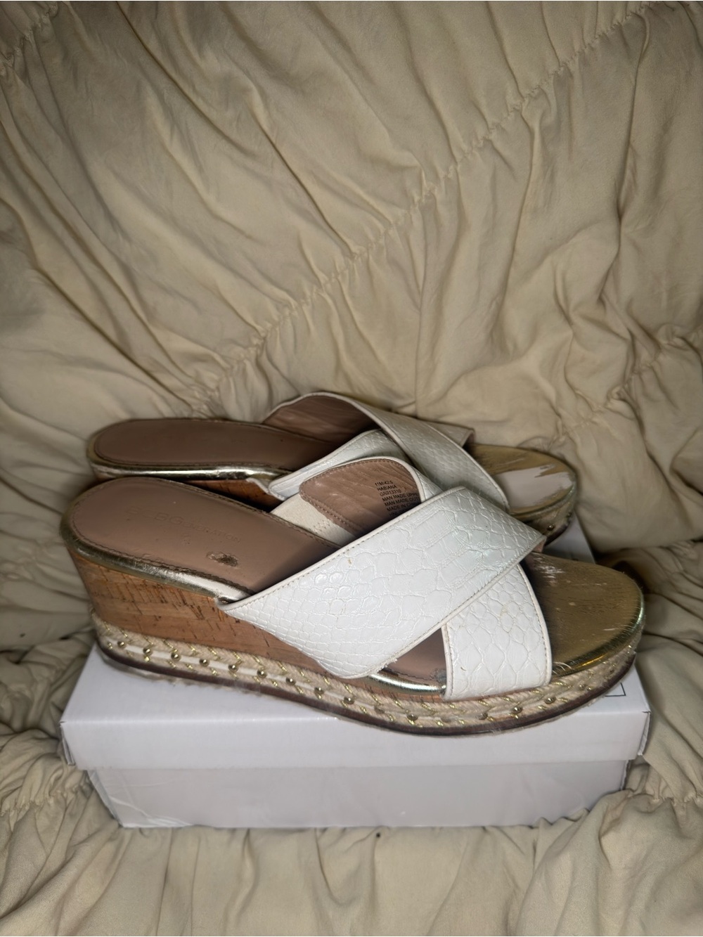 White Platform Wedge Slide Sandals